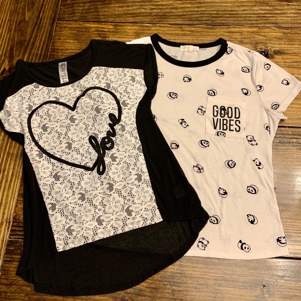 Two Girls Black/White Tween Short Sleeve Tops (S)